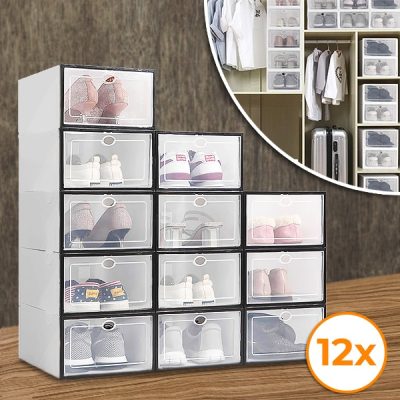 Průhledné stohovatelné krabice na boty - sada 12 ks | SHOEZY